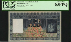 NETHERLANDS. Nederlandsche Bank. 10 Gulden, 1938. P-49. PCGS Currency Choice New 63 PPQ.

An appealing Choice New grade is found on this popular 10 Gu...