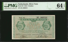 NETHERLANDS. Silver Note. 5 Gulden, 1944. P-63. PMG Choice Uncirculated 64 EPQ.

Estimate: $100.00-$150.00