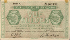 NETHERLANDS. Zilverbon. 5 Gulden, 1944. P-63. Uncirculated.

First type of series with one letter and six digit serial number. This note has been prev...