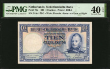 NETHERLANDS. Nederlandsche Bank. 10 Gulden, 1945. P-75a. PMG Extremely Fine 40 EPQ.

Estimate: $100.00-$200.00