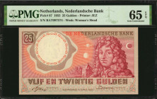NETHERLANDS. Nederlandsche Bank. 25 Gulden, 1955. P-87. PMG Gem Uncirculated 65 EPQ.

Estimate: $150.00-$250.00