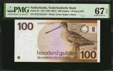 NETHERLANDS. Nederlandsche Bank. 100 Gulden, 1977 (ND 1981). P-97. PMG Superb Gem Uncirculated 67 EPQ.

Printed by JEZ. Watermark of Great Snipe's Hea...