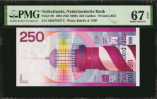 NETHERLANDS. Nederlandsche Bank. 250 Gulden, 1985 (ND 1986). P-98. PMG Superb Gem Uncirculated 67 EPQ.

Printed by JEZ. Watermark of Rabbit & VHP.

Es...