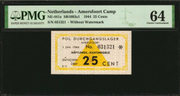 NETHERLANDS. Amersfoort Camp. 25 Cents, 1944. NE-441a. PMG Choice Uncirculated 64.

Without watermark.

Estimate: $200.00-$400.00