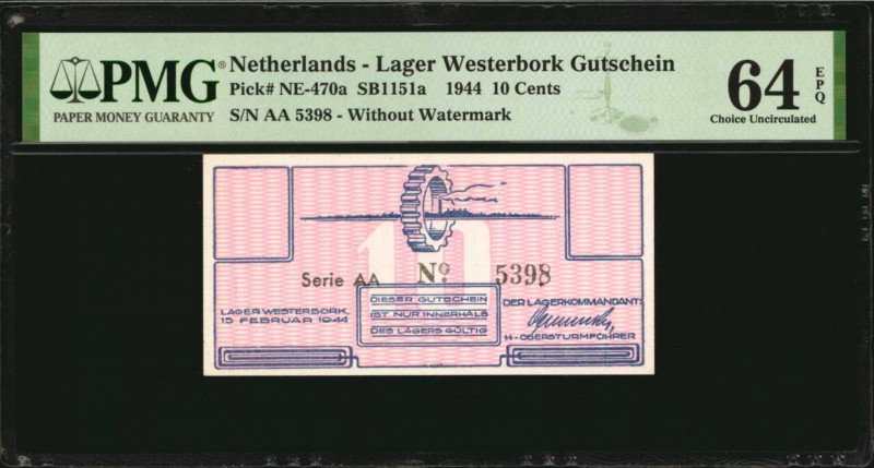 NETHERLANDS. Lager Westerbork Gutschein. 10 Cents, 1944. P-NE-470a. PMG Choice U...