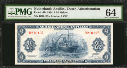NETHERLANDS ANTILLES. Muntbijlet. 2 1/2 Gulden, 1964. P-A1b. PMG Choice Uncirculated 64.

PMG comments "Minor Stains."

Estimate: $150.00-$200.00