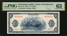NETHERLANDS ANTILLES. Nederlandse Antillen. 2 1/2 Gulden, 1964. P-A1b. PMG Choice Uncirculated 63.

PMG comments "Minor Stains."

Estimate: $200.00-$4...