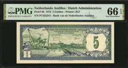 NETHERLANDS ANTILLES. Lot of (2). Bank van de Nederlandse Antillen. 5 & 10 Gulden, 1972 & 1984. P-8b & 16b. PMG Gem Uncirculated 66 EPQ.

Estimate: $1...
