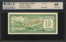 NETHERLANDS ANTILLES. Bank van de Nederlandse Antillen. 10 Gulden, 1967. P-9as. Specimen. WBG Uncirculated 60.

Estimate: $100.00-$200.00