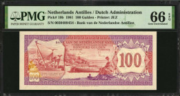 NETHERLANDS ANTILLES. Bank van de Nederlandse Antillen. 100 Gulden, 1981. P-19b. PMG Gem Uncirculated 66 EPQ.

Printed by JEZ. Gem.

Estimate: $75.00-...