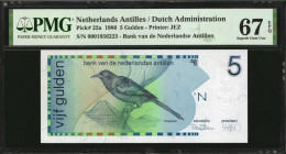 NETHERLANDS ANTILLES. Lot of (2). Bank van de Nederlandse Antillen. 5 & 10 Gulden, 1986. P-22a & 23a. PMG Gem Uncirculated 66 EPQ & Superb Gem Unc 67 ...