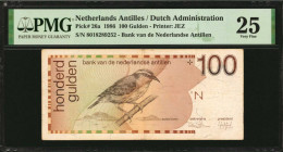 NETHERLANDS ANTILLES. Bank van de Nederlandse Antillen. 100 Gulden, 1986. P-26a. PMG Very Fine 25.

Printed by JEZ. Bird perched at center on the obve...