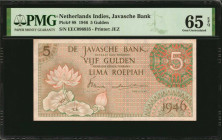 NETHERLANDS INDIES. Javasche Bank. 5 Gulden, 1946. P-88. PMG Gem Uncirculated 65 EPQ.

Estimate: $100.00-$200.00