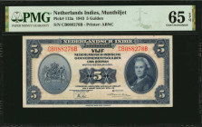 NETHERLANDS INDIES. Muntbiljet. 5 Gulden, 1943. P-113a. PMG Gem Uncirculated 65 EPQ.

Estimate: $50.00-$100.00