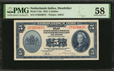 NETHERLANDS INDIES. Nederlandsch-Indie Muntbiljet. 5 Gulden, 1943. P-113a. PMG Choice About Uncirculated 58.

Estimate: $50.00-$100.00