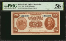 NETHERLANDS INDIES. Muntbiljet. 25 Gulden, 1943. P-115a. PMG Choice About Uncirculated 58 EPQ.

Estimate: $300.00-$600.00