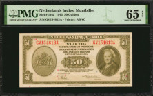 NETHERLANDS INDIES. Muntbiljet. 50 Gulden, 1943. P-116a. PMG Gem Uncirculated 65 EPQ.

Printed by ABNC. Gem.

Estimate: $300.00-$600.00
