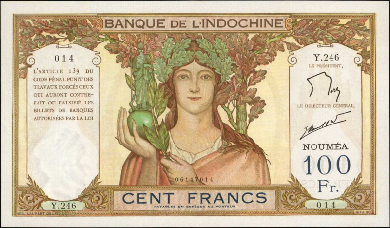 NEW CALEDONIA. Banque de L'Indo-Chine. 100 Francs, 1944. P-42. Extremely Fine.

...