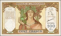 NEW CALEDONIA. Banque de L'Indo-Chine. 100 Francs, 1944. P-42. Extremely Fine.

A lovely large format 100 Francs note. A tear is noticed un the upper ...