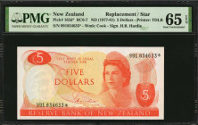 NEW ZEALAND. Reserve Bank of New Zealand. 5 Dollars, ND (1977-81). P-165d*. Replacement. PMG Gem Uncirculated 65 EPQ.

A gem QEII replacement note.

E...
