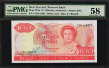 NEW ZEALAND. Reserve Bank of New Zealand. 100 Dollars, ND (1985-89). P-175b. PMG Choice About Uncirculated 58.

Printed by BWC. Watermark of Cook. Sig...