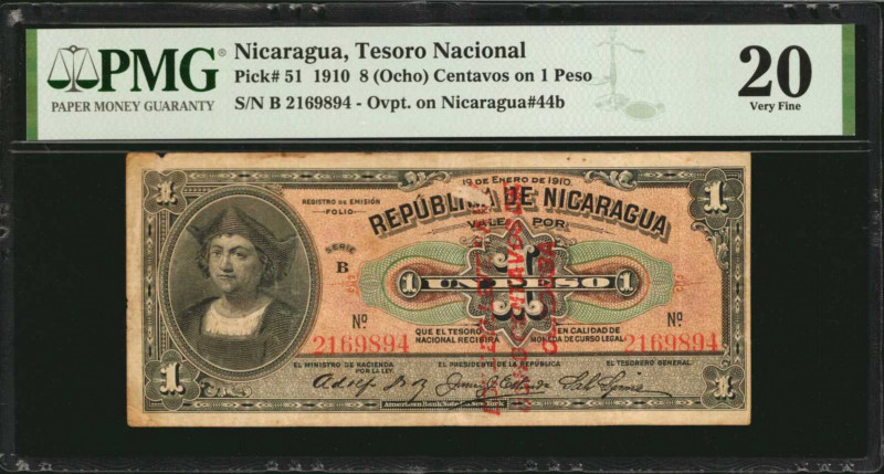 NICARAGUA. Tesoro Nacional. 8 Centavos, 1910. P-51. PMG Very Fine 20.

Overprint...