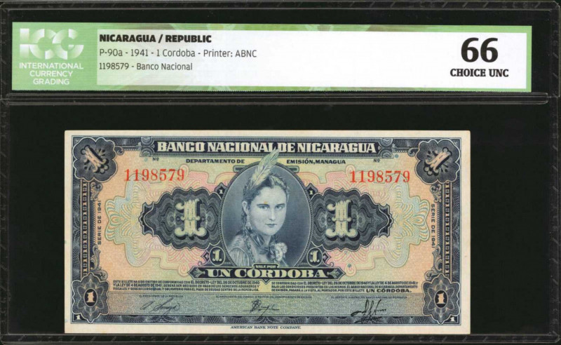 NICARAGUA. Banco Nacional de Nicaragua. 1 Cordoba, 1941. P-90a. ICG Choice Uncir...