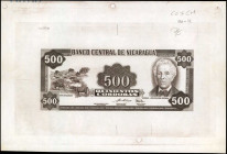 NICARAGUA. Banco Central de Nicaragua. 500 Cordobas, 1974. P-178Ap. Face Proof. Uncirculated.

Printer's annotations are found in the selvage.

Estima...