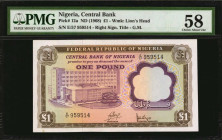 NIGERIA. Central Bank of Nigeria. 1 Pound, ND (1968). P-12a. PMG Choice About Uncirculated 58.

PMG comments "Minor Thinning."

Estimate: $100.00-$200...
