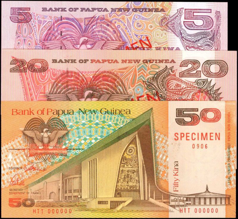 PAPUA NEW GUINEA. Lot of (3). Bank of Papua New Guinea. 5, 20 & 50 Kina, Mixed D...