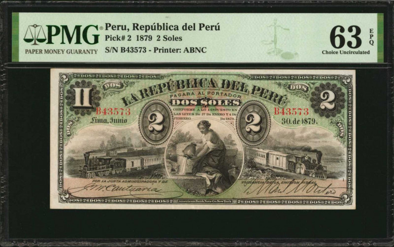 PERU. Republica del Peru. 2 Soles, 1879. P-2. PMG Choice Uncirculated 63 EPQ.

P...