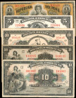 PERU. Lot of (5).  Mixed Banks. Mixed Denominations, Mixed Dates. P-1, 66Aa, 67Aa & 71a. Fine to Very Fine.

Light stains are noticed on a couple of t...