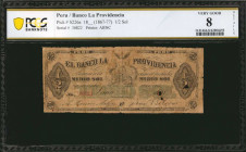 PERU. Banco la Providencia. 1/2 Sol, 18xx (1867-77). P-S226a. PCGS Banknote Very Good 8 Details. Damage, Minor Tape.

Printed by ABNC. Serial No. 3082...