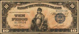 PHILIPPINES. Bank of the Philippine Islands. 10 Pesos, 1912. P-8a. Fine.

An annotation, rust and staple holes are noticed.

Estimate: $100.00-$200.00