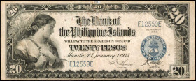 PHILIPPINES. Bank of the Philippine Islands. 20 Pesos, 1933. P-24. Fine.

Rust and paper pulls are noticed on this note.

Estimate: $50.00-$100.00