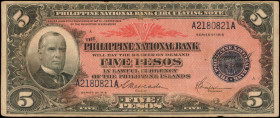 PHILIPPINES. Philippine National Bank. 5 Pesos, 1916. P-46b. Fine.

Rust is noticed on the top margin of this 5 Pesos note.

Estimate: $50.00-$100.00