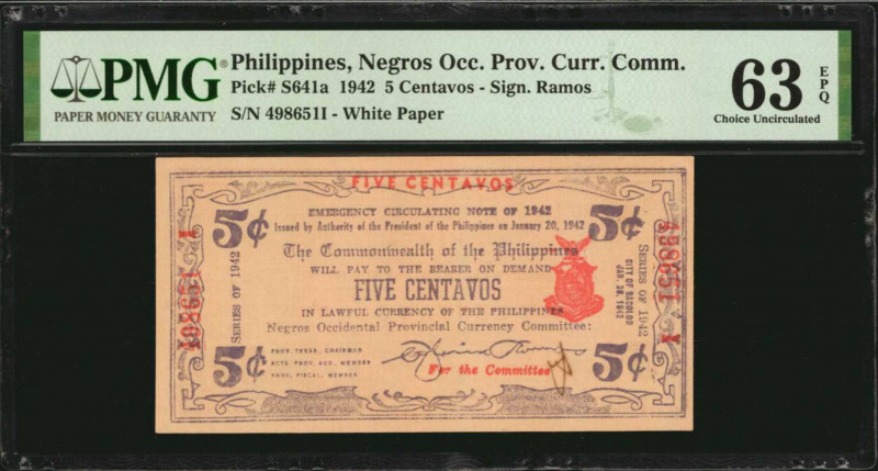 PHILIPPINES. Negros Occ. Prov. Curr. Comm. 5 Centavos, 1942. P-S641a. PMG Choice...