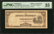 PHILIPPINES. Lot of (3). Japanese Occupation WWII. 10 Pesos, ND (1942). P-Unlisted. Allied Counterfeits. PMG Very Fine 30 & Choice Very Fine 35.

Esti...
