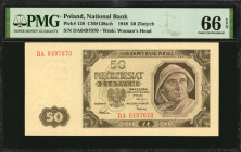 POLAND. Narodowy Bank Polski. 50 Zlotych, 1948. P-138. PMG Gem Uncirculated 66 EPQ.

Estimate: $50.00-$100.00