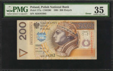 POLAND. Polish National Bank. 200 Zlotych, 1994. P-177a. Error. PMG Choice Very Fine 35.

Misplaced watermark error.

Estimate: $75.00-$150.00