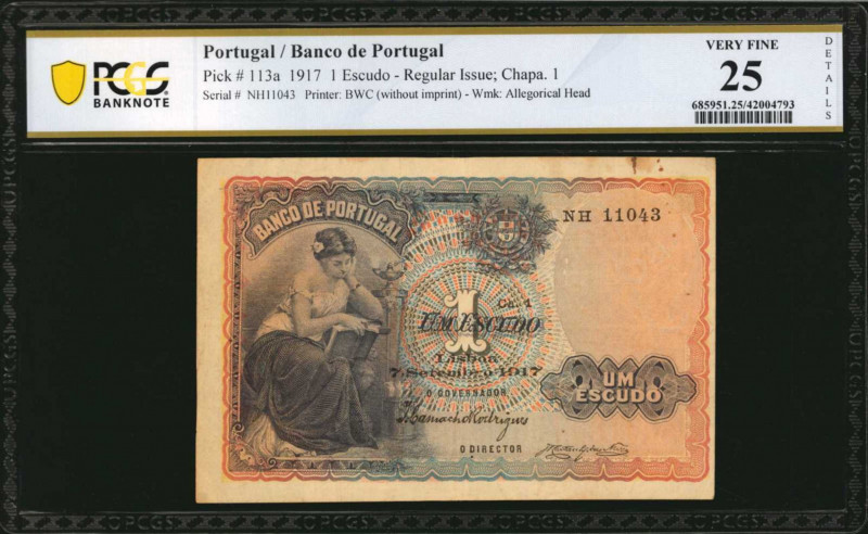 PORTUGAL. Banco de Portugal. 1 Escudo, 1917. P-113a. PCGS Banknote Very Fine 25 ...
