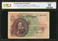 PORTUGAL. Banco de Portugal. 5 Escudos Ouro, 1925. P-120. PCGS Banknote Very Fine 20.

PCGs Banknote comments "Minor Adhesive Residue, Minor Edge Tear...