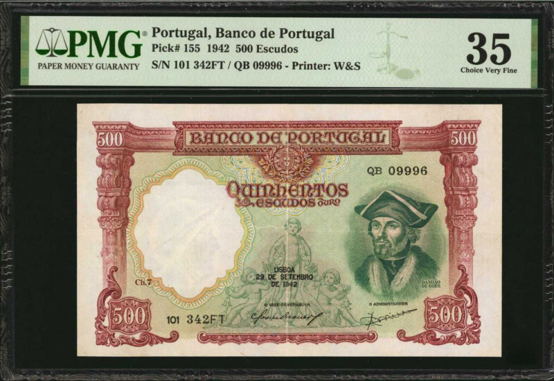 PORTUGAL. Banco de Portugal. 500 Escudos, 1942. P-155. PMG Choice Very Fine 35.
...