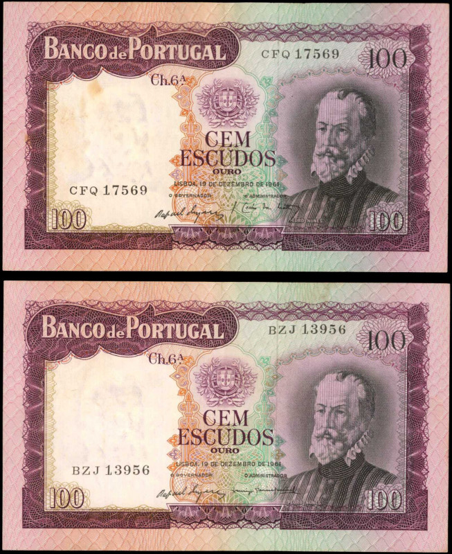 PORTUGAL. Lot of (2). Banco de Portugal. 100 Escudos, 1961. P-165. Very Fine.

S...