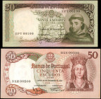 PORTUGAL. Lot of (2). Banco de Portugal. 20 & 50 Escudos, 1964. P-167 & 168. Radar Serial Numbers. Extremely Fine.

Estimate: $125.00-$250.00