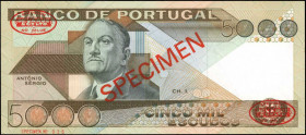 PORTUGAL. Banco de Portugal. 5000 Escudos, 1970. P-182s. Specimen. Uncirculated.

Estimate: $125.00-$250.00