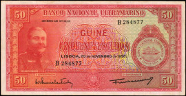 PORTUGUESE GUINEA. Banco Nacional Ultramarino. 50 Escudos, 1958. P-37. Very Fine.

Dark red ink stands out on the obverse of this 50 Escudos note.

Es...