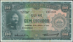 PORTUGUESE GUINEA. Banco Nacional Ultramarino. 100 Escudos, 1964. P-41. About Uncirculated.

Toning is noticed.

Estimate: $150.00-$250.00