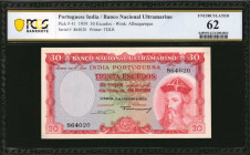 PORTUGUESE INDIA. Banco Nacional Ultramarino. 30 Escudos, 1959. P-41. PCGS Banknote Uncirculated 62.

Printed by TDLR. Watermark of Albuquerque at lef...