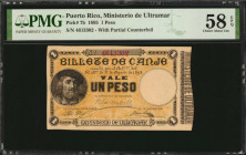 PUERTO RICO. Ministerio de Ultramar. 1 Peso, 1895. P-7b. PMG Choice About Uncirculated 58 EPQ.

With partial counterfoil.

Estimate: $200.00-$400.00